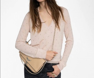 Zadig & Voltaire Rivy V-Neck Diamanté Rhinestone Sweater Pink