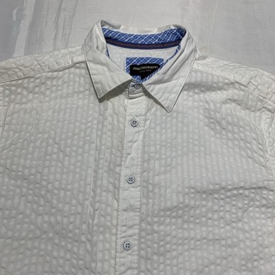 Johnson and Murphy seersucker button up white mens Large