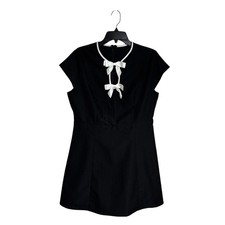 Black Keyhole Cap Sleeve White Double Bow Front Mini Dress XL Coquette Feminine