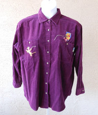 VTG Disney Size L/14/16 Purple Corduroy Shirt Pooh Tigger Piglet Embroidered