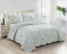 Brilliant Sunshine Multi Blue and Beige Floral Patchwork, 3-Piece Quilt Set with