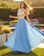 Light Blue Long Dress Size 8 Beaded Prom Dress Chiffon Party Dress Holiday Gown