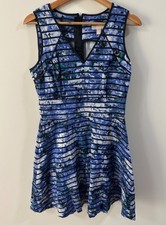 Banana Republic A-Line Fit Flare Dress Blue Floral Stripes Sleeveless Size 8 NWT