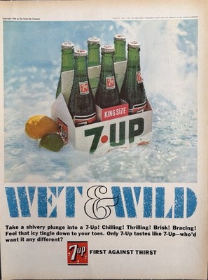 1966 7 Up Original Vintage Advertisement Wet & Wild King Size Pop Soda Print Ad
