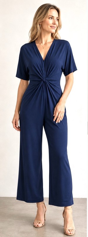 Pamela Mccoy Women's Solid Knit Knot Front V-Neck Wide Leg Jumpsuit Size S NWT