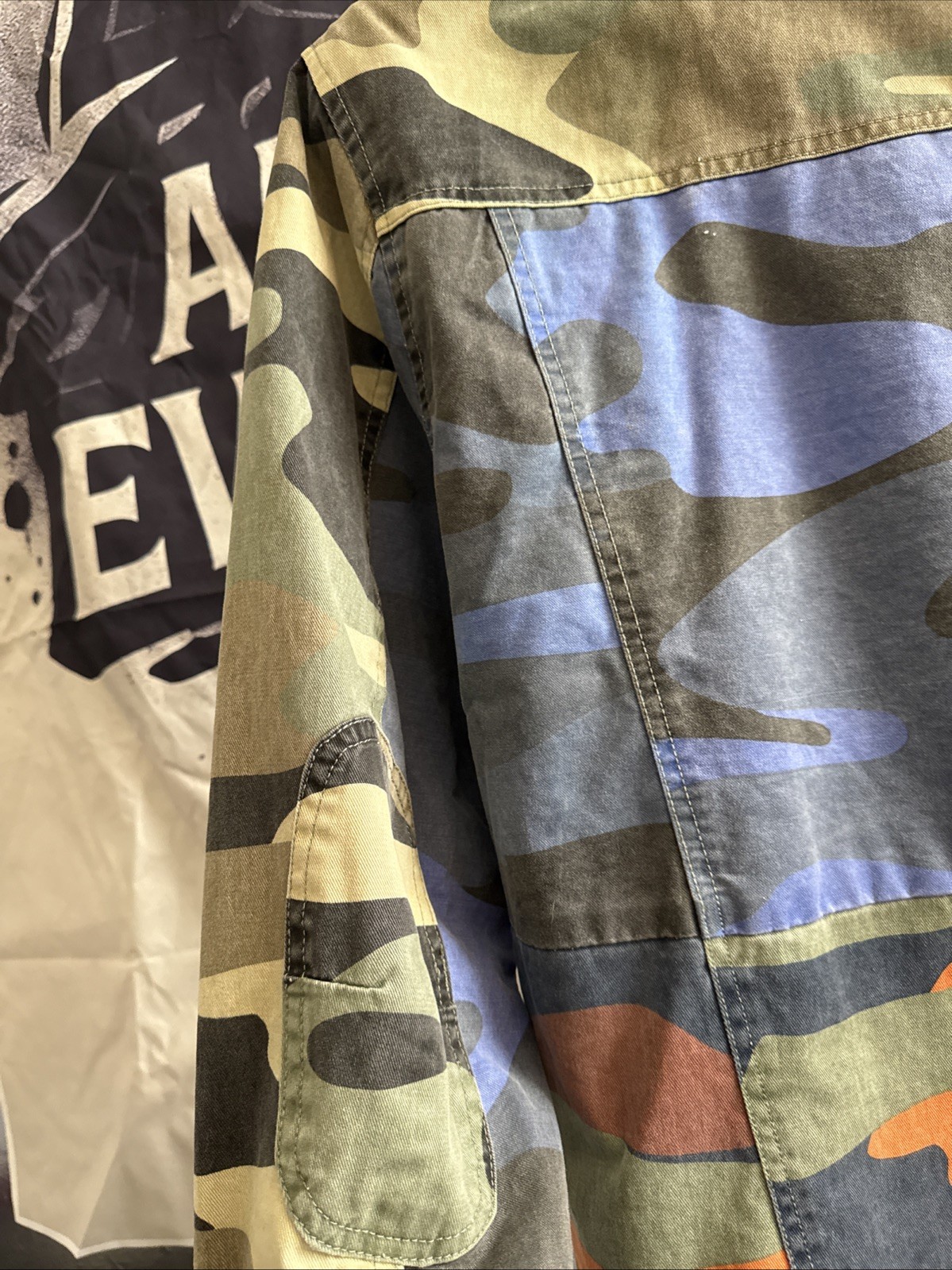 BKYS  Patchwork Multicolor Camo Trucker Jacket XL - image 5