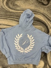 New Victoria s Secret Pink Full Zip Hoodie Blue L Drawstring Ivy Logo NWT