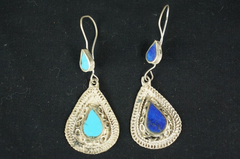 Turquoise Authentic Sterling Silver Southwest Hook Dangle Earrings [Y8-W6-A9]