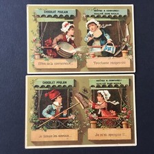 POULAIN - 2 Chromos Anciens Le Pinson et la Pie Enfant et Petit Ecu