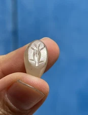 Antique sassanian Wax Seal Bush stamp bead White Gray Banded Agate Mutton Fat