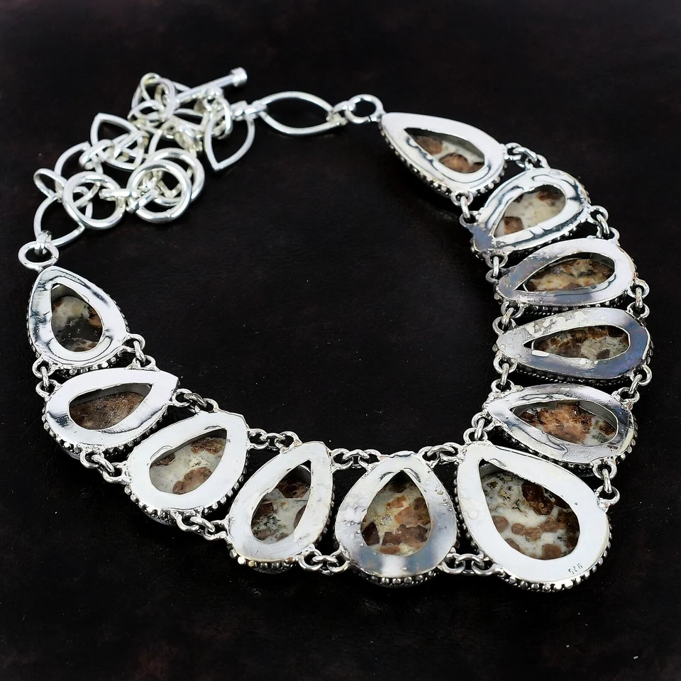 Ожерелье из серебра 925 пробы с натуральным камнем яшмой ручной работы - Изображение 3 из 3