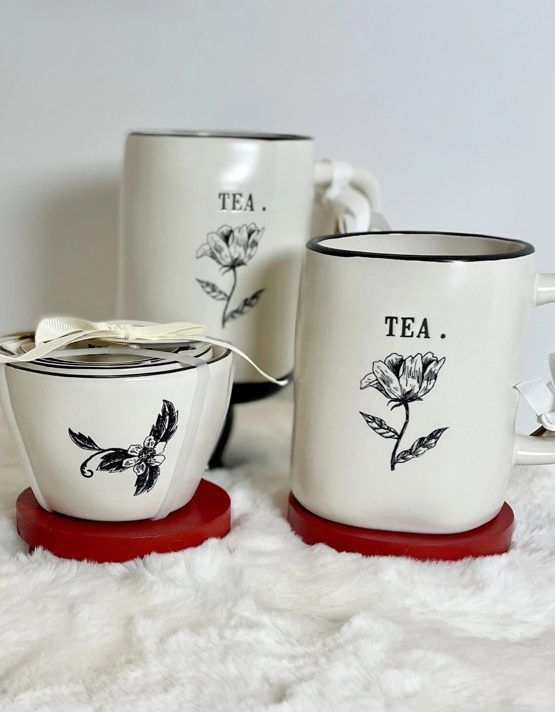 RAE DUNN Artisan Collection Flower Floral Herb Measuring Cups and TEA Mug Set