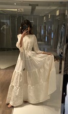 Women Romantic Floral Embroidered Fit & Flare white Dress Small M  size 4 6 8 US