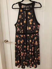 NWT Torrid Black Floral Halter Skater Dress Size 1 14-16 1X Side Pockets 