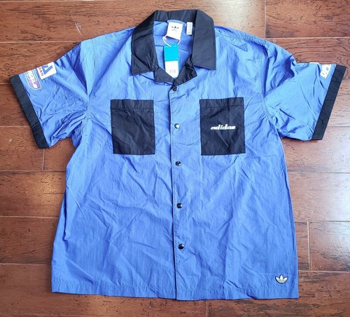 Adidas TGP SS Nascar Style Shirt Mens XL Blue Satin Black Button Down  HA4744 New | eBay