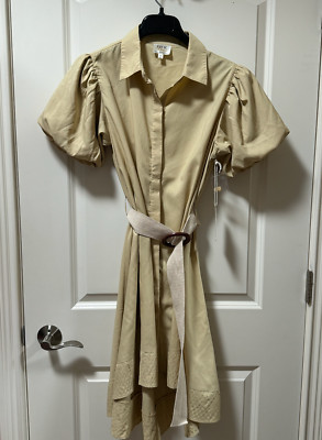 NWT Her Destiny Beige White Wooden Belted Women's Dress Size M