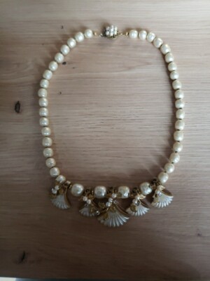 Perlenkette Blattgold Damen Vintage signiert Miriam Haskell 20. Jh. Arr Neu 