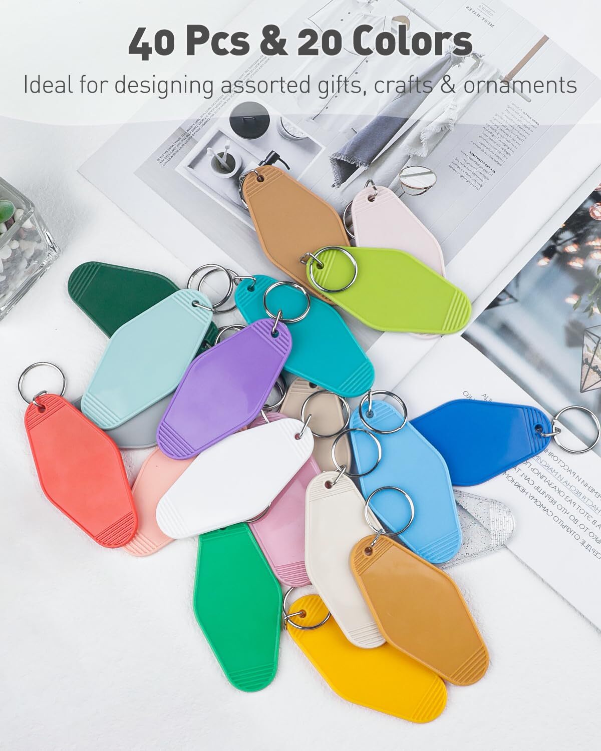 40 Pcs Vintage Motel Keychain Blank Rhombus Hotel Keychain for DIY Craft