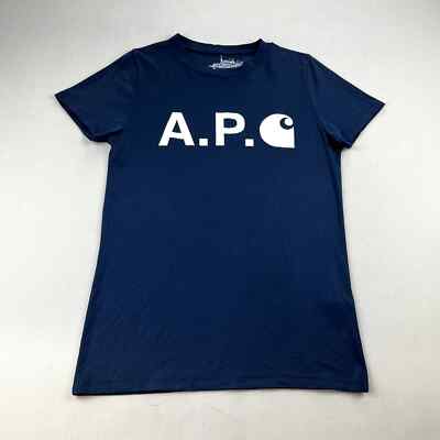 APC x Carhartt T-Shirt Adult Small Navy Blue Spell Out Logo Collab