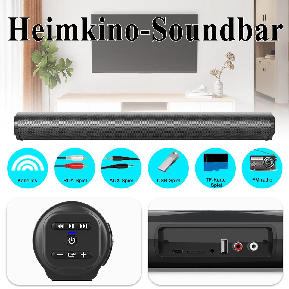 Soundbar Bluetooth BS-10 FM-Radio Type-C Wiederaufladbar Heimkino 3D Surround DE - Bild 2 von 4