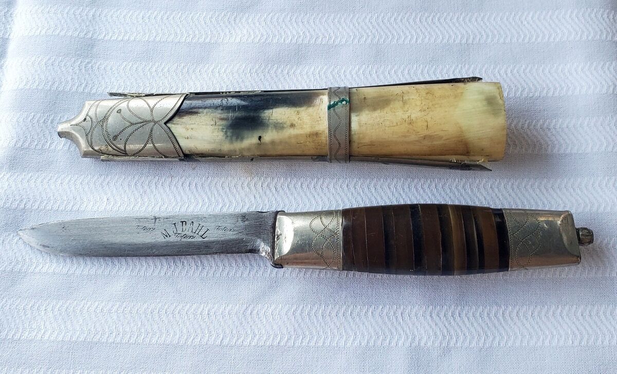 Rare Antique Norwegian M.J. Dahl Toten Hunting Knife and Rare Antique Norwegian M.J. Dahl Toten Hunting Knife and