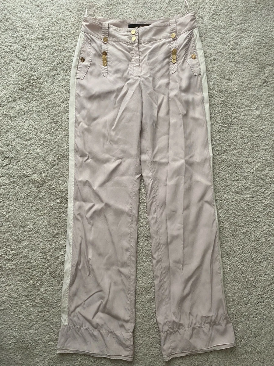 Louis Vuitton Silk Carrot Pants Beige Peach White Striped 