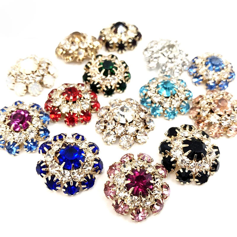 2x 21mm Damante Flower Buttons One Hole Shiny Crystal Sewing Crafts Fashion Chic - Image 2 of 4