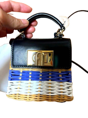 FURLA Arch Logo 2way MICRO TOP HANDLE Hand Crossbody Bag Women Black TONI NERO
