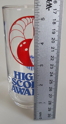 Vintage 16 oz. Bowling High Score Award Glass Libby Blue & Red VGC - Picture 3 of 3