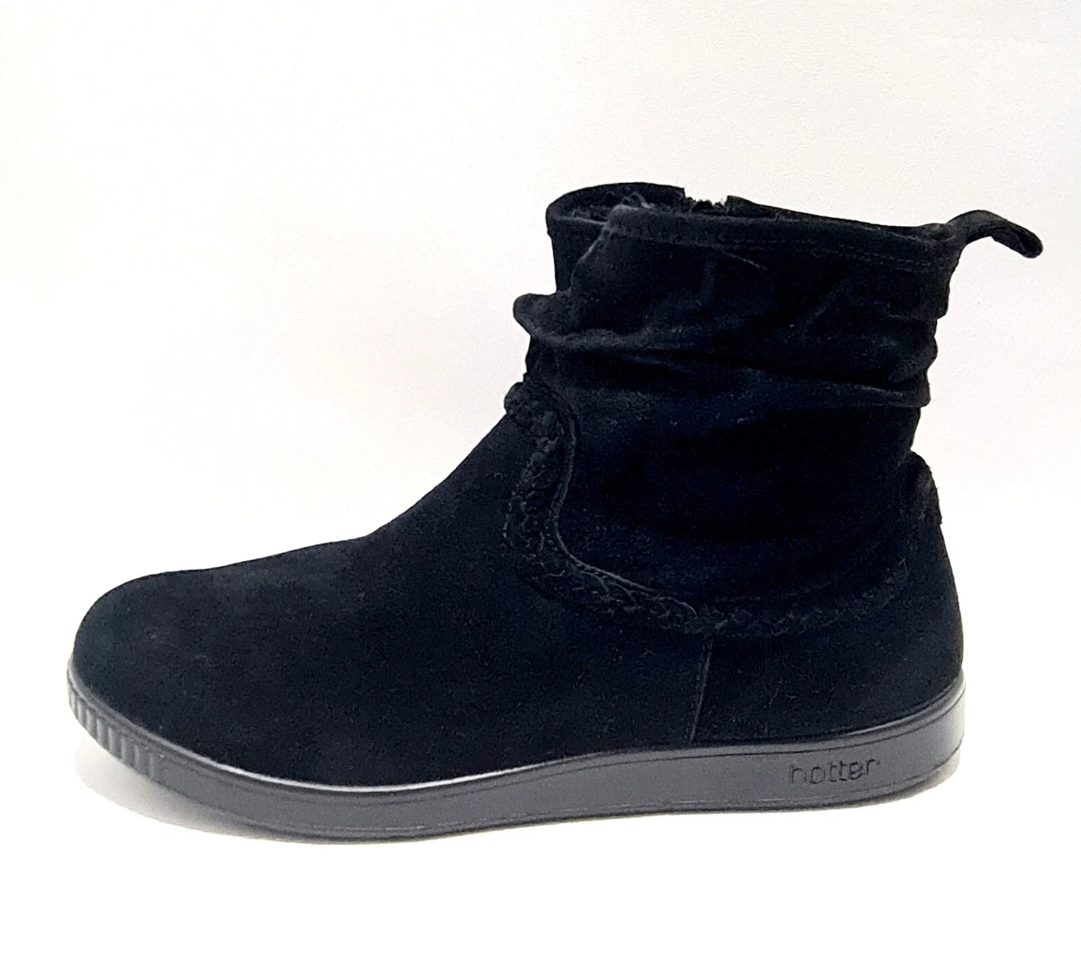 Hotter Pixie II UK 7 Ortholite Ankle Boots Black Suede New Cushioned Plus