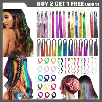 Women Hair Tinsel Glitter Extension Rainbow Clip In Holographic Sparkle  Dazzles | eBay