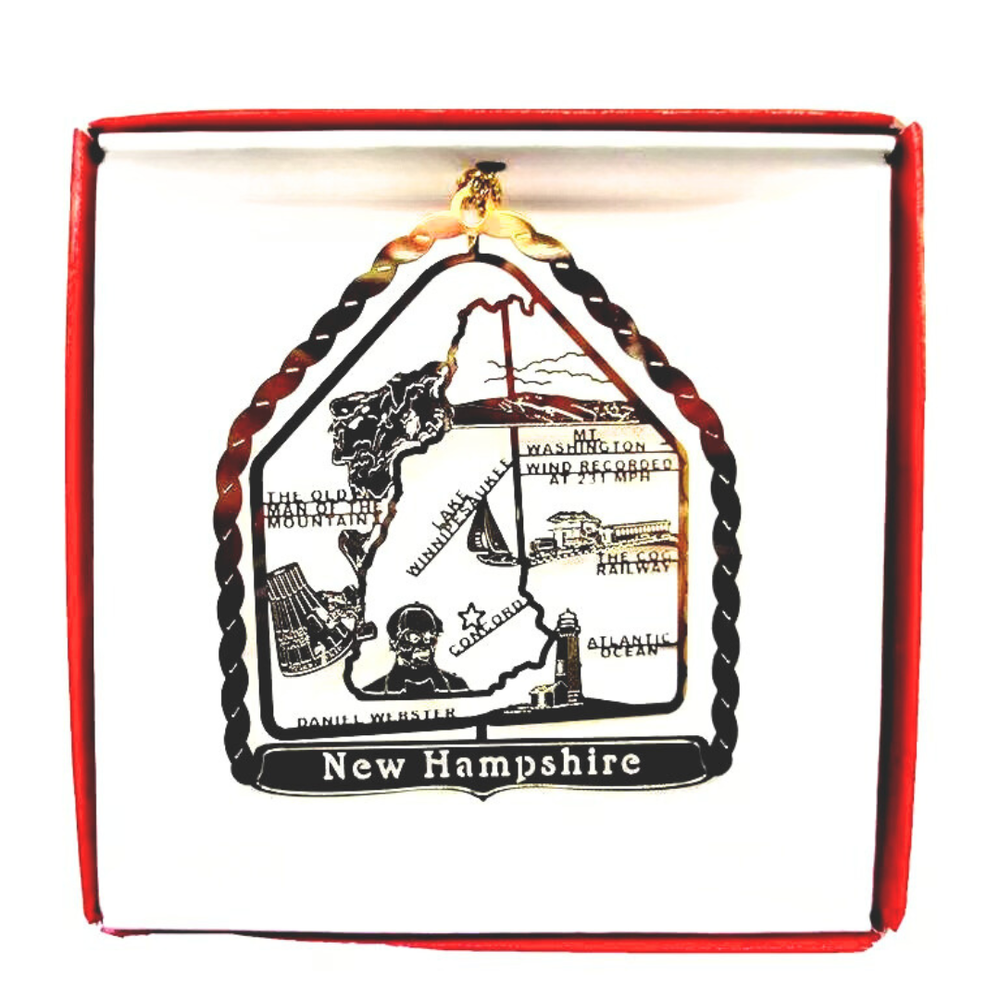 New Hampshire State Landmarks Brass Ornament