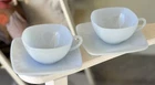 2 Vintage Fire King Azurite Charm Blue Cup Saucer Sets Tea Coffee Milk Glass