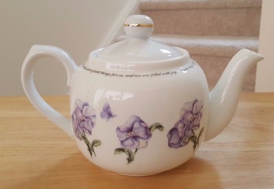 Dayspring Lilac Flower Teapot w/ 4 Teacups and Saucers Psalm 126:3 ...