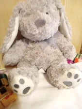 Hugfun BUNNY RABBIT Gray Soft Swirl Fur Sitting 10 inch Plush  Nylon Bow Easter
