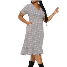 NWT Torrid Midi Studio Knit Wrap Dress Black White Plaid Surplice Neck Size 1X.