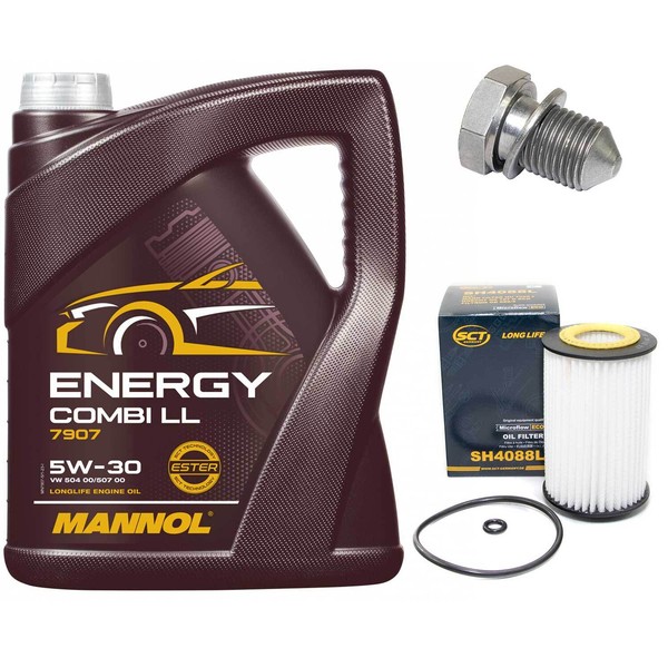 MotoröL Set 5W-30 5 Liter + ÖLfilter + ÖLablassschraube FüR Audi A4 VW Golf 2.0-image
