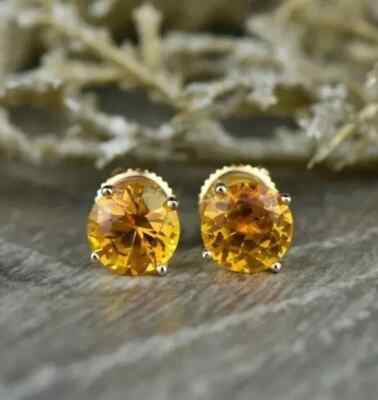 2Ct Round Lab Created Citrine Solitaire Stud Earrings 14K Yellow Gold Plated