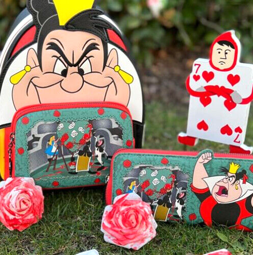 ✿ New LOUNGEFLY DISNEY Backpack & Wallet Set ALICE IN WONDERLAND Queen of Hearts