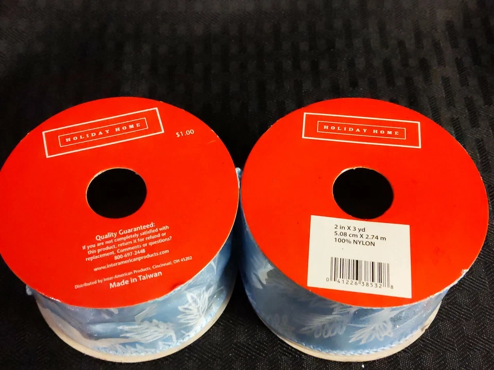 A Variety of Four (4) New Rolls of Holiday Ribbon Gold, Blue, Wine, Silver - Image 3 of 4