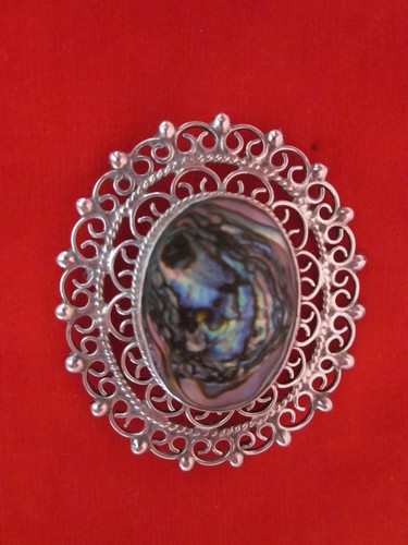 Vintage Jose Luis Flores JLF Sterling Silver Taxco Abalone Brooch