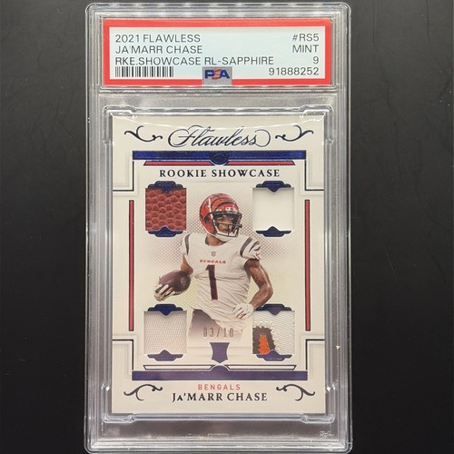 2021 Flawless Rookie Showcase Ja'Marr Chase RC Quad Patch Sapphire /10 PSA 9