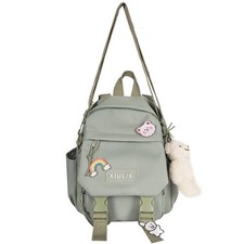 Cute Mini Backpack with Kawaii Cow Pendant, Green, for School Green-2