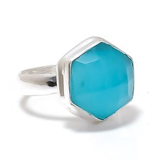 Blue Chalcedony Gemstone Handmade 925 Sterling Silver Jewelry Ring Size 6 N971