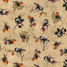 Quilting Treasures - Cornucopia Harvest - Birds - Tan, BTY