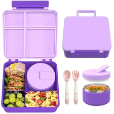 Bento Lunch Box with 8oz Soup Thermo, Leak-Proof Lunch Containers with 4 Comp...