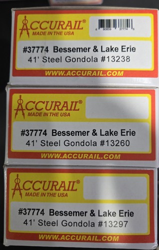 Paquete de 3 góndolas de acero Bessemer y Lake Erie escala Ho Accurail 37774 41' | Zustand: New