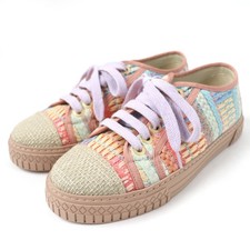 Pristine CHANEL Low cut sneakers COCO Mark Tweed Leather multicolor Women 34
