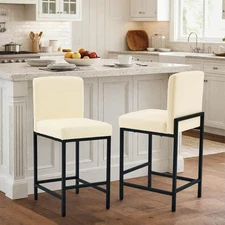 Bar Stools Set of 2, 24" Counter Height Barstools with Back, Faux Leather Uph...