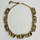 Vintage SELRO Signed Choker Necklace Gold Tone Celluloid Flowers Rhinestones — photo 5